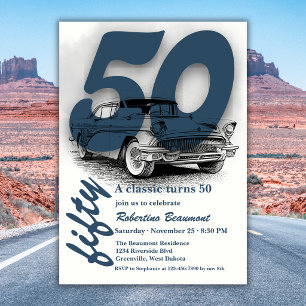 Invitation Voyage Blue Classic Car 50e Anniversaire