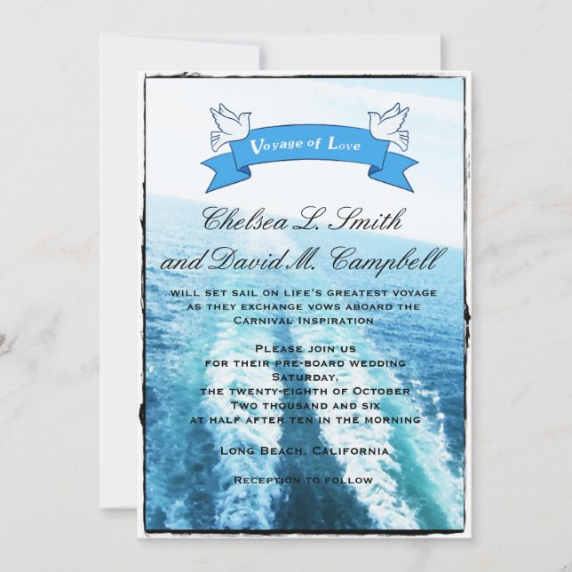 Invitation Voyage d'amour|Bateau de croisière/Destination lun (Devant)