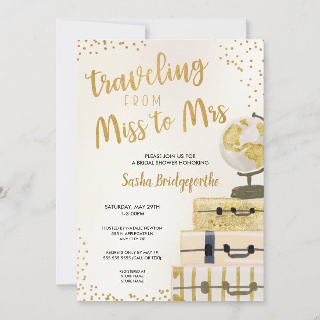 Invitation Voyage de Mlle à Mme douche nuptiale (Devant)