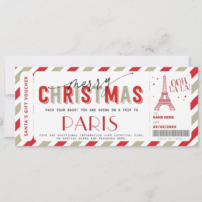Invitation Voyage de Noël à Paris Billet cadeau (Devant)