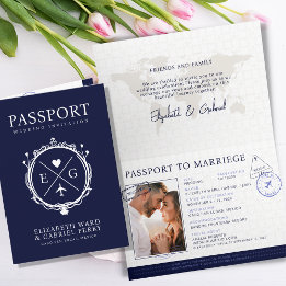 Invitation Voyage de passeport Destination Mariage bleu