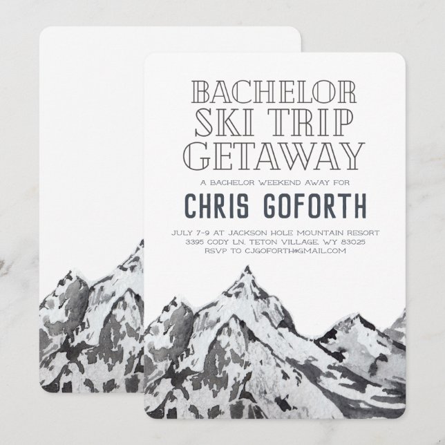 Invitation Voyage de ski de bachelor Week-end Getaway (Devant / Derrière)