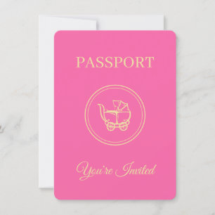 Invitation Voyage thème Baby shower rose Passeport