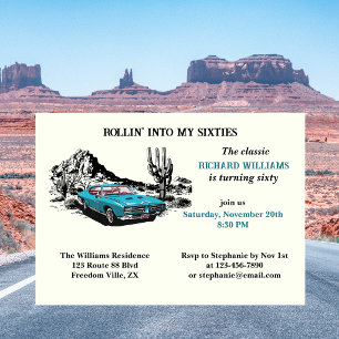 Invitation Voyage Voiture Vintage Désert Fête d'anniversaire