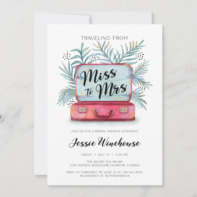 Invitation Voyager de miss à mme Fête de l'mariée (Devant)