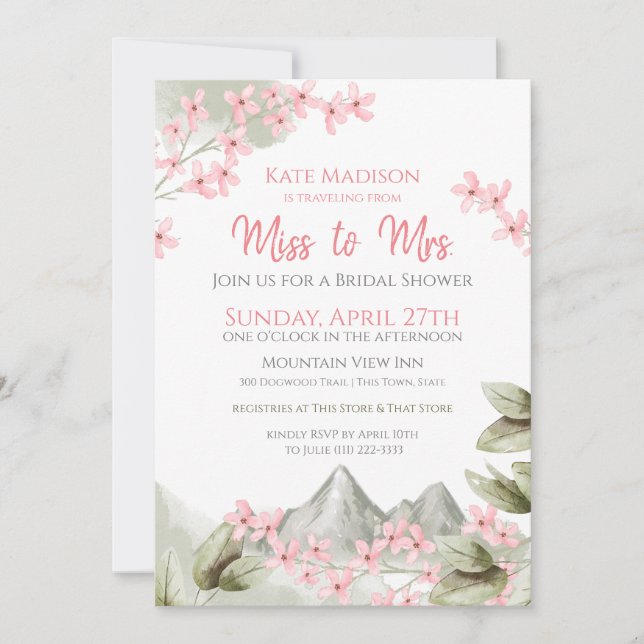 Invitation Voyager de Mlle à Mme Fête des mariées (Devant)