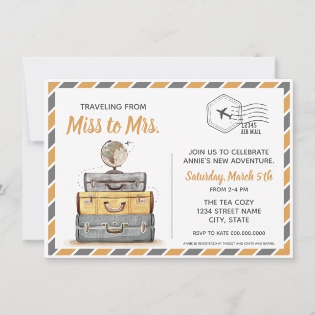 Invitation Voyager de Mlle à Mme Fête des mariées Grey (Devant)