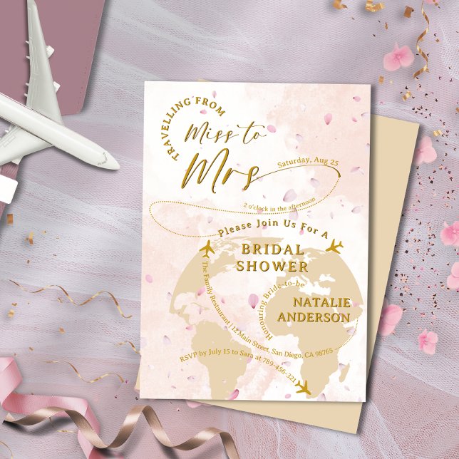 Invitation Voyager de Mlle à Mme Petals Fête des mariées (Travelling From Miss to Mrs Petals Bridal Shower Invitation)