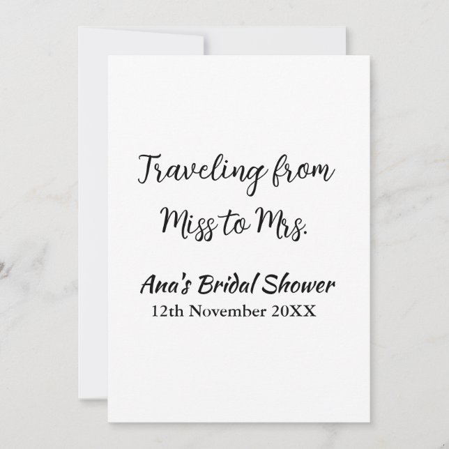 Invitation Voyager douche nuptiale ajouter nom date de manque (Devant)