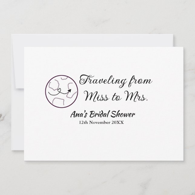 Invitation Voyager douche nuptiale ajouter nom date de manque (Devant)