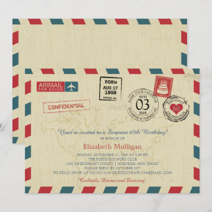 Invitation Voyageur vintage monde Airmail fête d'anniversaire