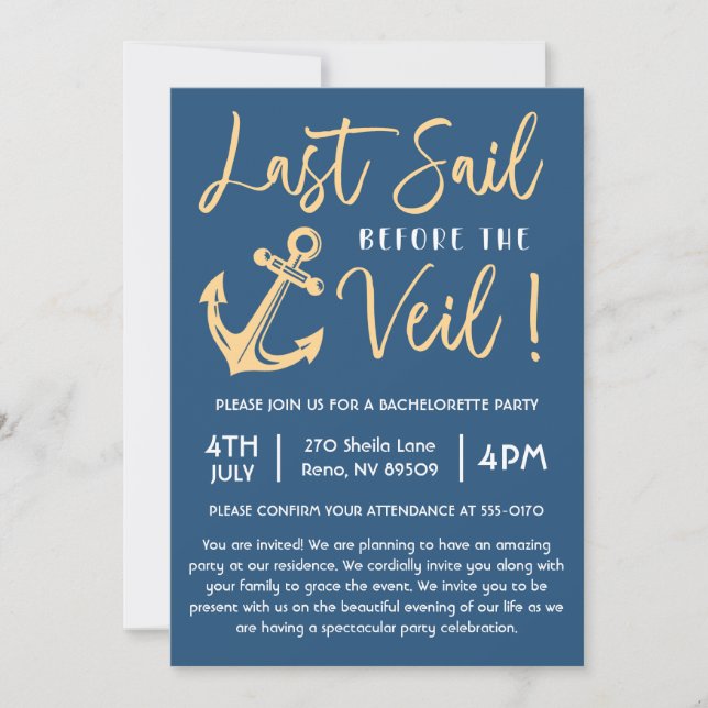 Invitation Voyagez Avant La Fête De Bachelorette Nautique Vei (Devant)