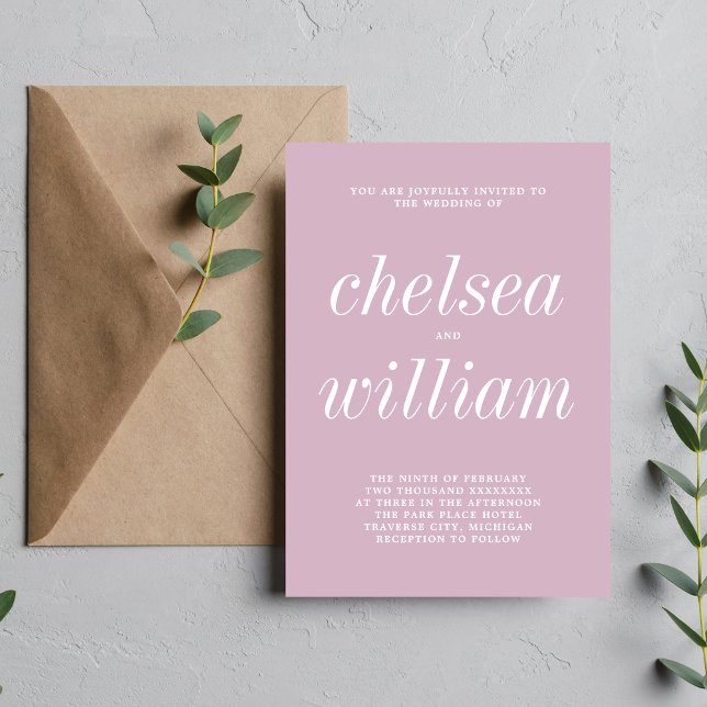 Invitation Vrai Simplicité 2 Wisteria Purple Minimal Mariage (Créateur téléchargé)