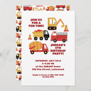 Invitation Vroom Honk Beep ! Camions Anniversaire
