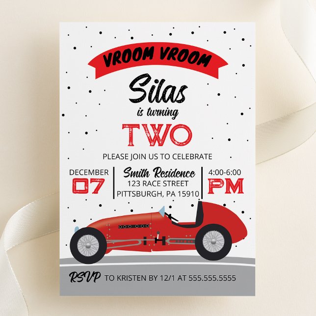 Invitation Vroom Vroom Antique Race Car Anniversaire Fête (Créateur téléchargé)
