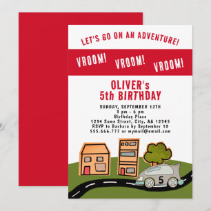 Invitation Vroom Vroom Racing Car Road House Boy Anniversaire