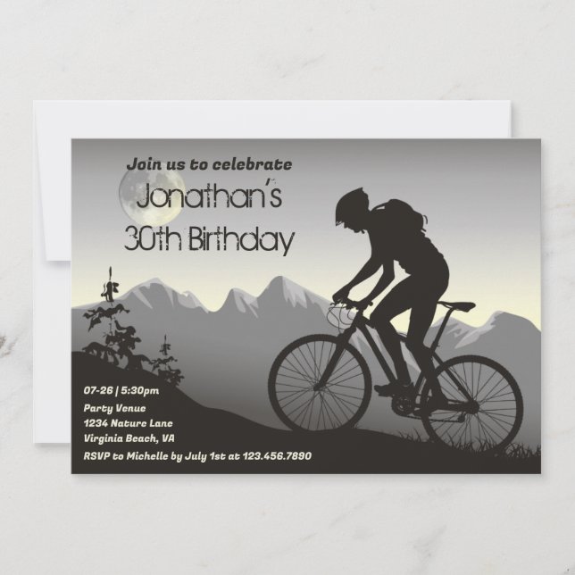Invitation VTT avec Pleine lune Vélo Anniversaire (Devant)