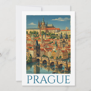 Invitation Vue de la ville rétro vintage Prague République tc