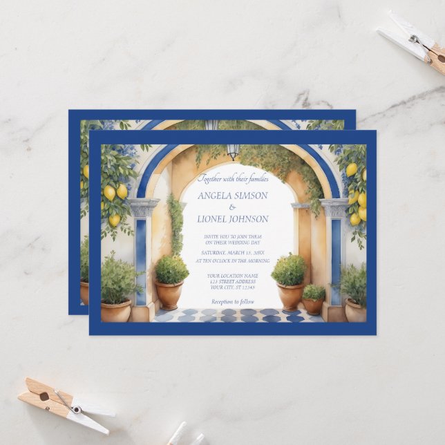 Invitation Vue méditerranéenne de l'arche de la côte amalfita (Devant/Arrière en situation)