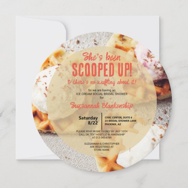 Invitation Waffle en forme de coeur glace Scooped Crème ronde (Devant)