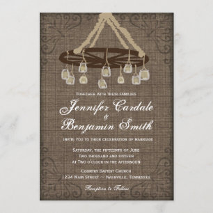 Invitation Wagon Wheel Mason Jar Chandelier Mariage Invite