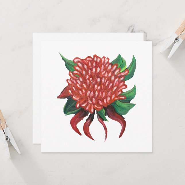Invitation Waratah dessinée à la main de fleurs (Devant/Arrière en situation)