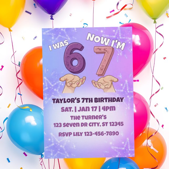 Invitation Was 6 Now 7, Pink Star 7th Birthday (Créateur téléchargé)