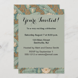 Invitation Water Lys Lily Art Nouveau Nature