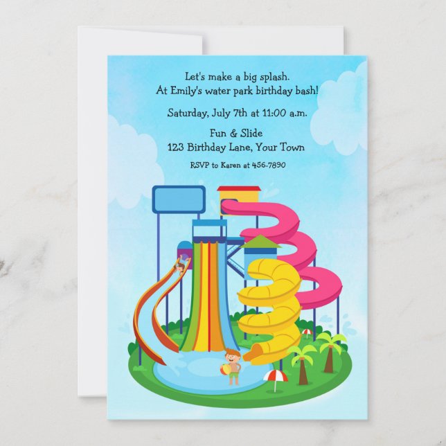 Invitation Water Slide Park Birthday Splash (Devant)