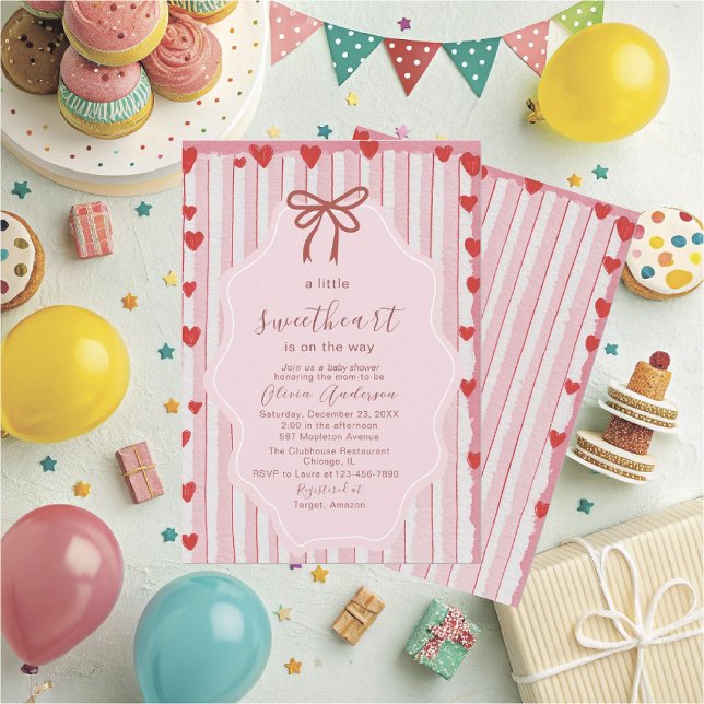 Invitation Watercolor a little sweet heart is on the way Baby (Créateur téléchargé)