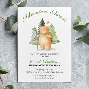 Invitation Watercolor Adventure Await Baby shower Ours