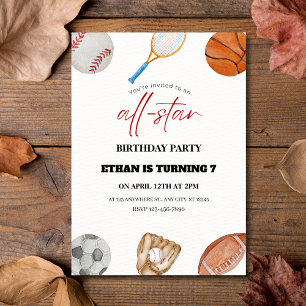 Invitation Watercolor All-Star Sports 7e anniversaire Invitat