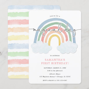 Invitation Watercolor arc-en-ciel pastel fille 1er anniversai