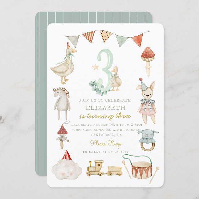Invitation Watercolor Baby Champhroom Whimsical 3ème annivers (Créateur téléchargé)