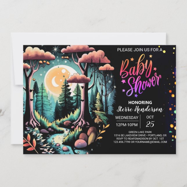 Invitation Watercolor Baby shower forestier Woodland (Devant)
