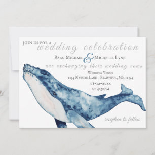 Invitation Watercolor Baleine à bosse Mariage de plage nautiq