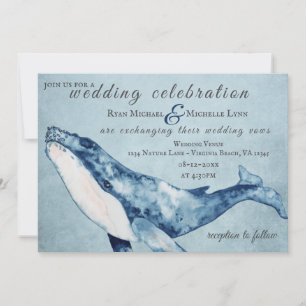 Invitation Watercolor Baleine à bosse Mariage de plage nautiq
