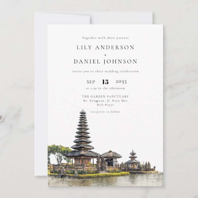 Invitation Watercolor Bali Temple QR Code Wedding (Devant)