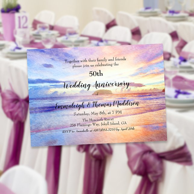 Invitation Watercolor Beach 50e anniversaire du Mariage (Créateur téléchargé)