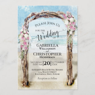 Invitation Watercolor Beach Bois flottant Arc Mariage