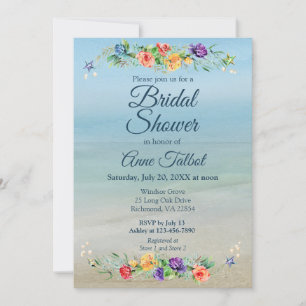 Invitation Watercolor Beach Fête des mariées florale