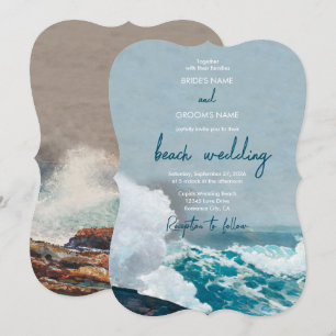 Invitation Watercolor Beach Ocean Waves Monogram Mariage