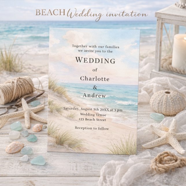 Invitation Watercolor beach sand dunes wedding (Créateur téléchargé)