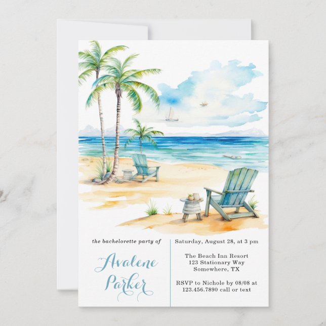 Invitation Watercolor Beach Scene Bachelorette Party Invitati (Devant)