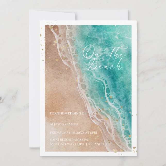 Invitation Watercolor Beach Sur La Plage Mariage (Devant)