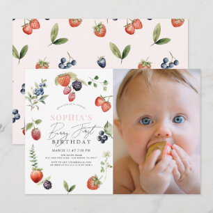 Invitation Watercolor Berry Première fille 1er anniversaire P