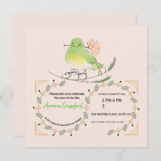 Invitation Watercolor Bird and Laurel Leaf Bridal Shower Invi