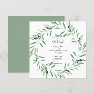 Invitation Watercolor Black Olive Wreath