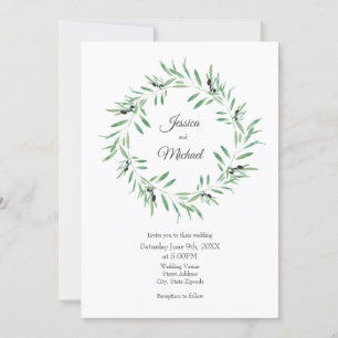 Invitation Watercolor Black Olive Wreath