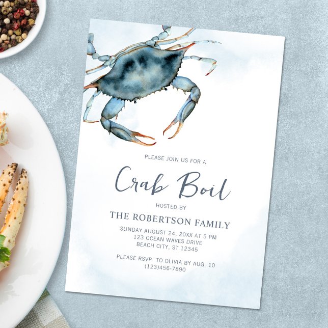 Invitation Watercolor Blue Crab Boy Party (Créateur téléchargé)